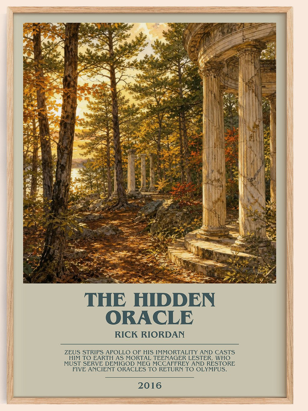 The Hidden Oracle bookish book poster by Rick Riordan – framed literary art print