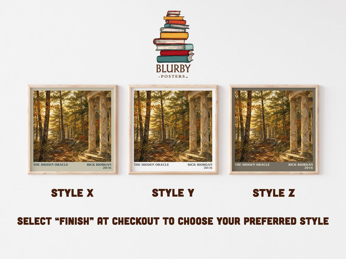 The Hidden Oracle literary print in frame leaning in hallway – young adult wall art (mockup)