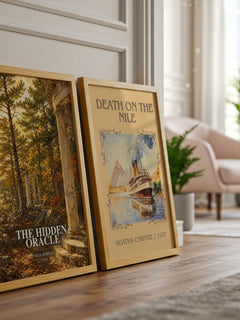 The Hidden Oracle watercolour print framed by window – literary home decor