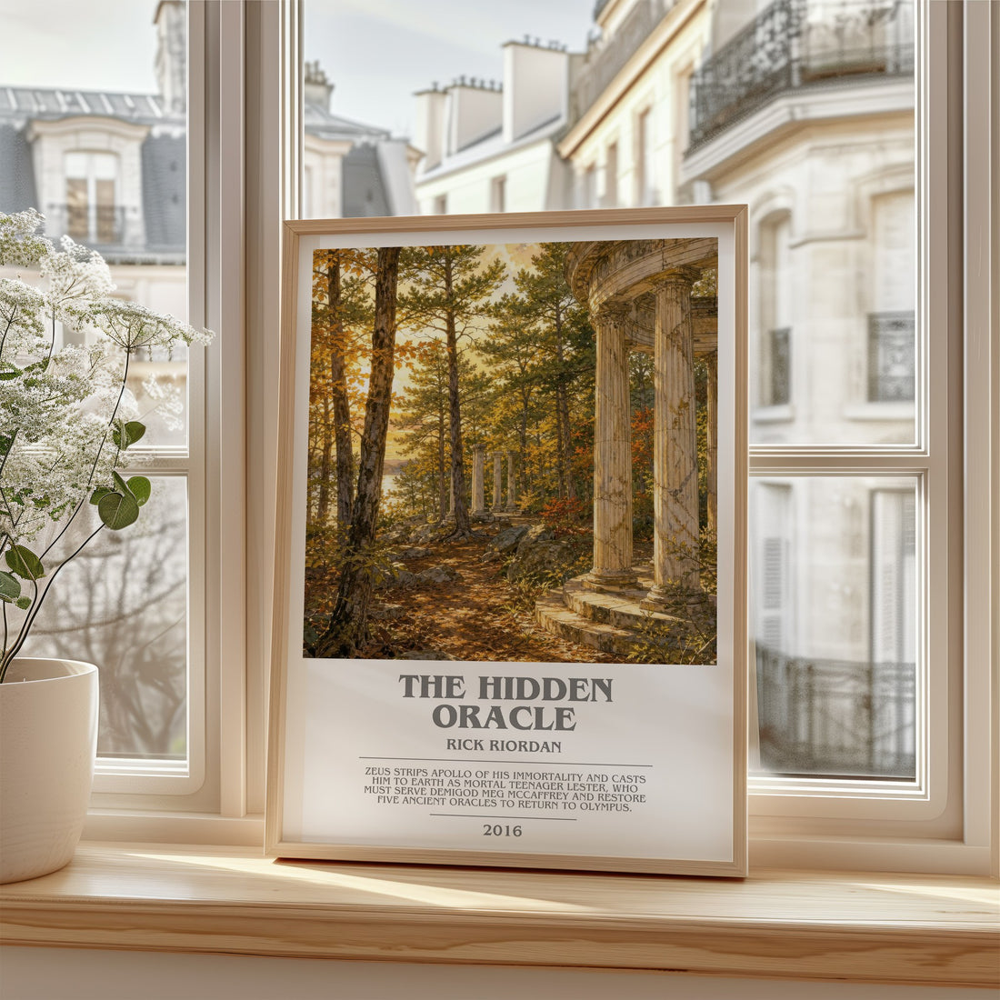 The Hidden Oracle bookish poster colour and style options – Rick Riordan book art (mockup)
