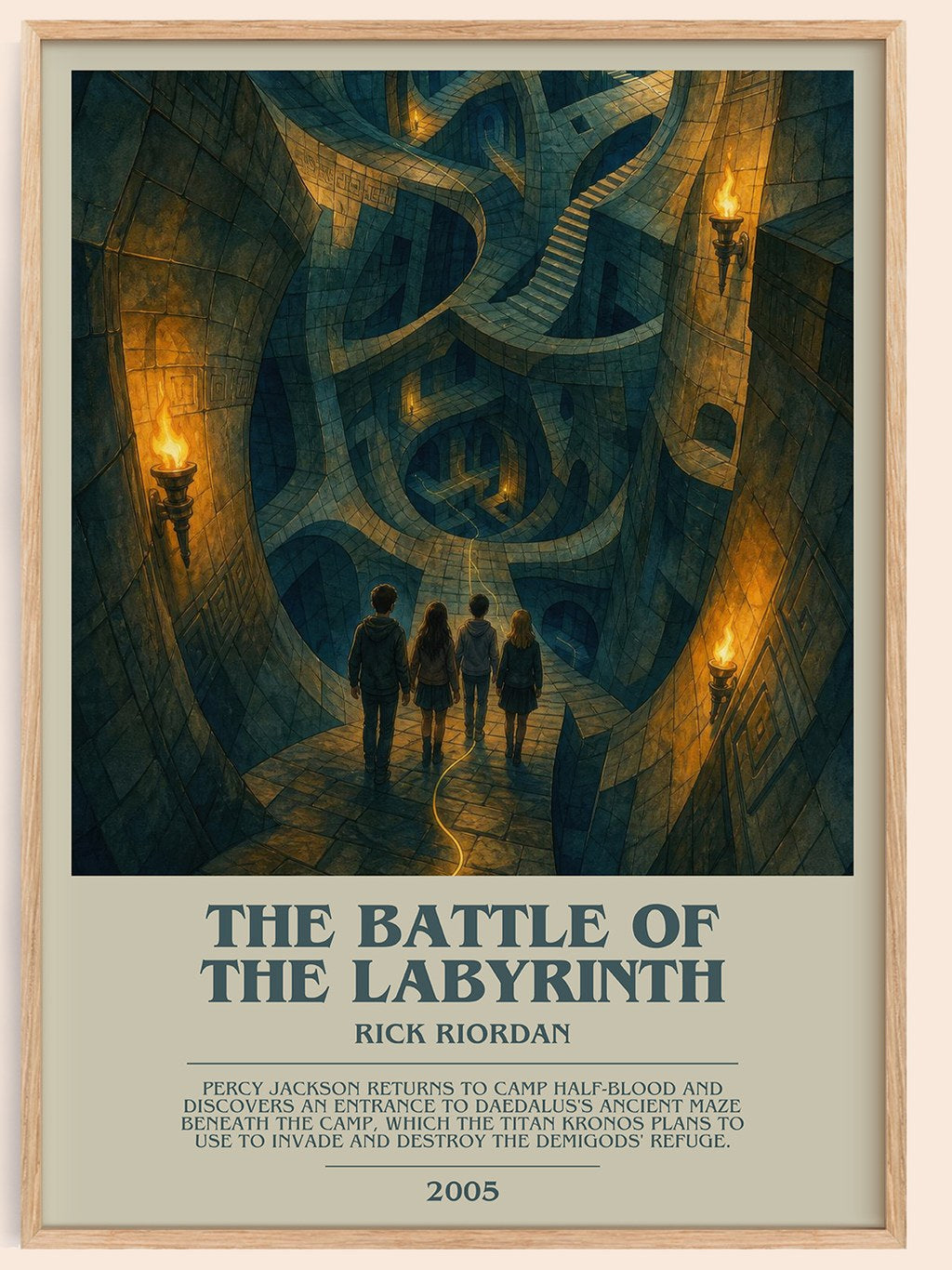 The Battle of the Labyrinth bookish book poster by Rick Riordan – framed literary art print