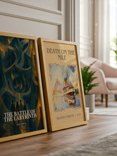 The Battle of the Labyrinth watercolour print framed by window – literary home decor