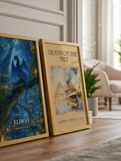 Eldest watercolour print framed by window – literary home decor
