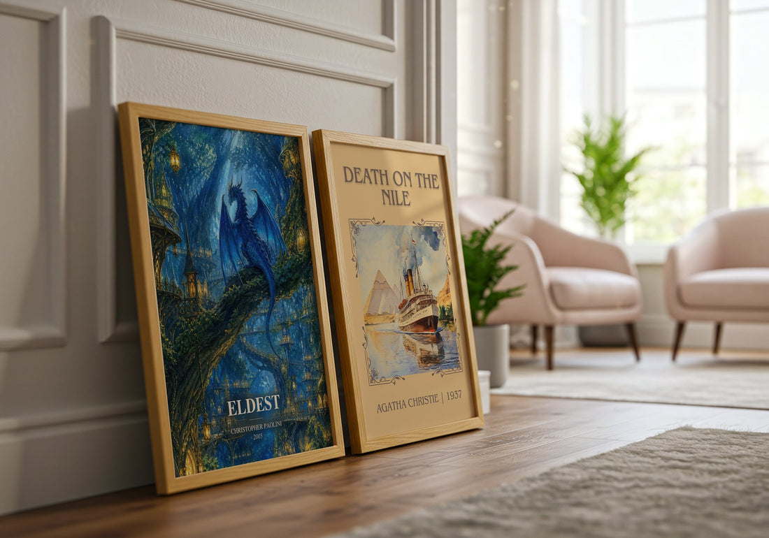 Eldest watercolour print framed by window – literary home decor