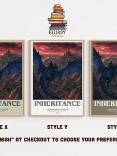 Inheritance book cover print in frame leaning in hallway – fantasy wall art