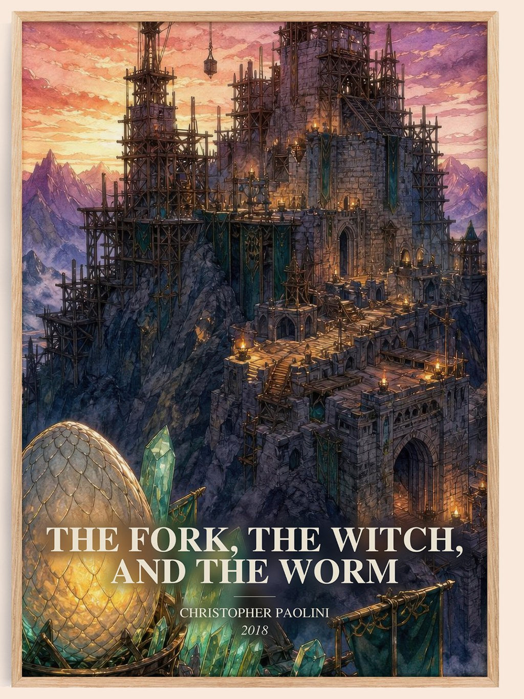 The Fork, the Witch, and the Worm watercolour book poster by Christopher Paolini – framed literary art print