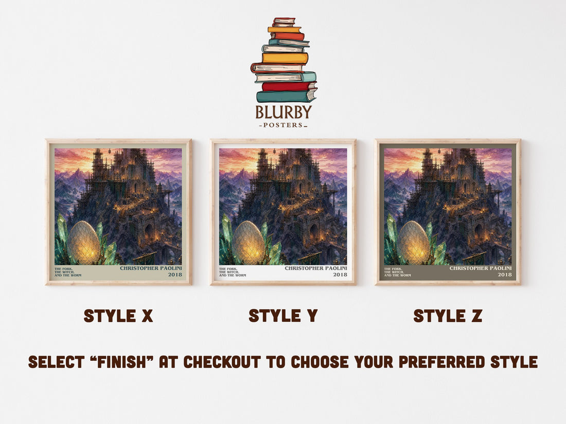 The Fork, the Witch, and the Worm literary print in frame leaning in hallway – fantasy wall art (mockup)