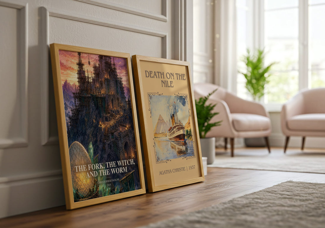 The Fork, the Witch, and the Worm watercolour print framed by window – literary home decor