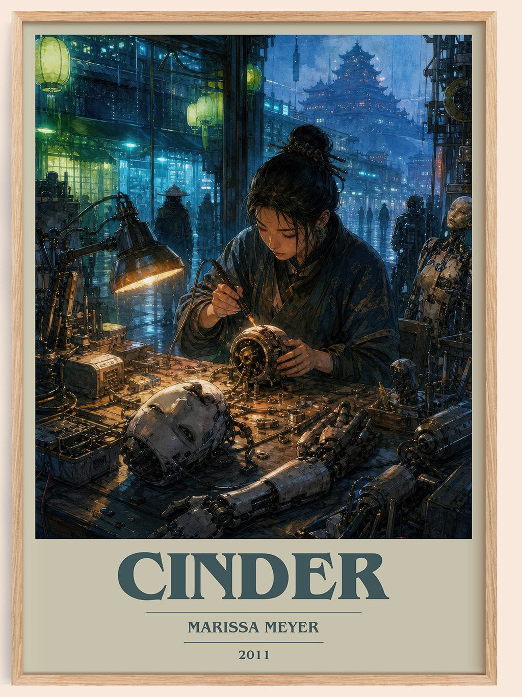 Cinder book cover book poster by Marissa Meyer – framed literary art print