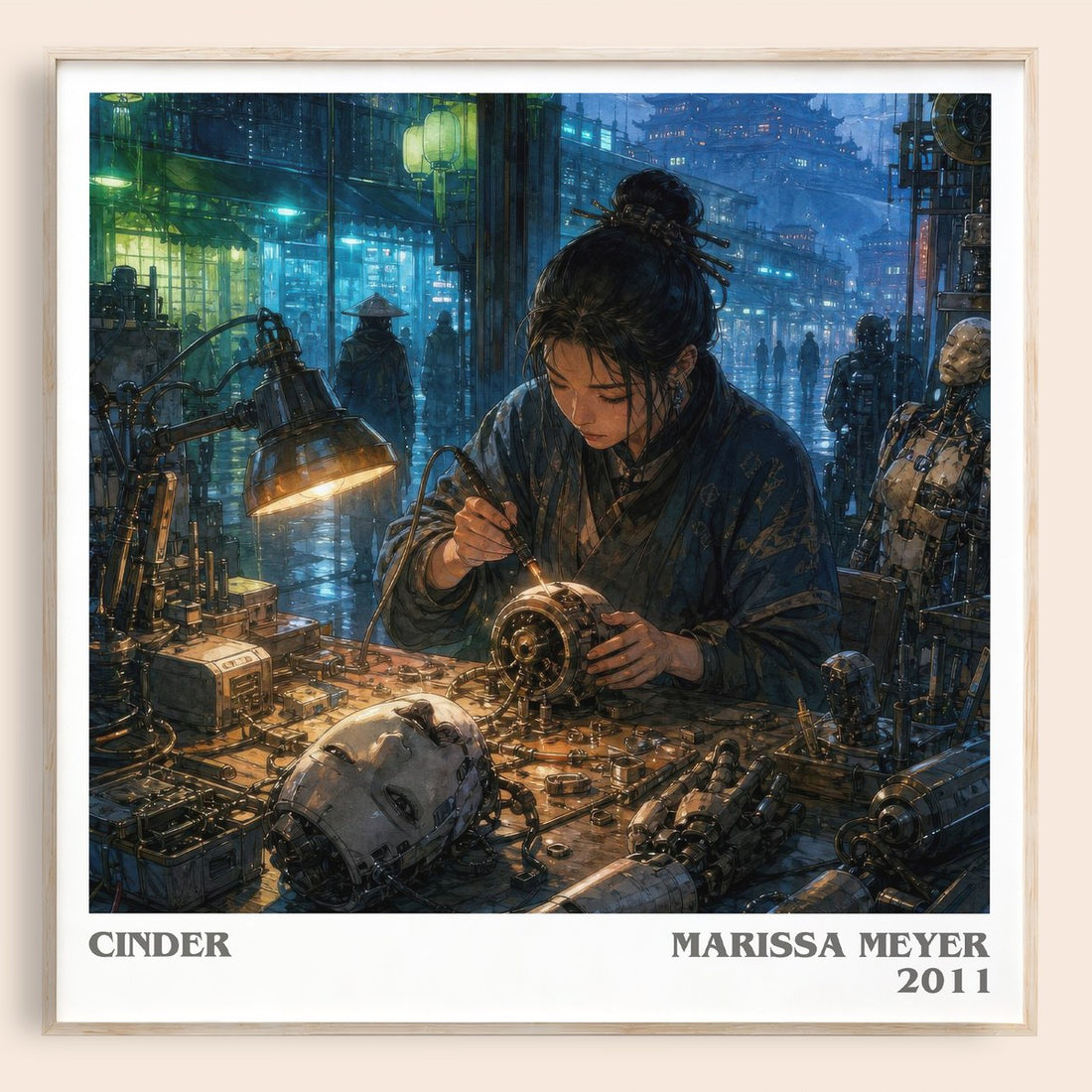 Cinder literary book poster by Marissa Meyer – framed literary art print