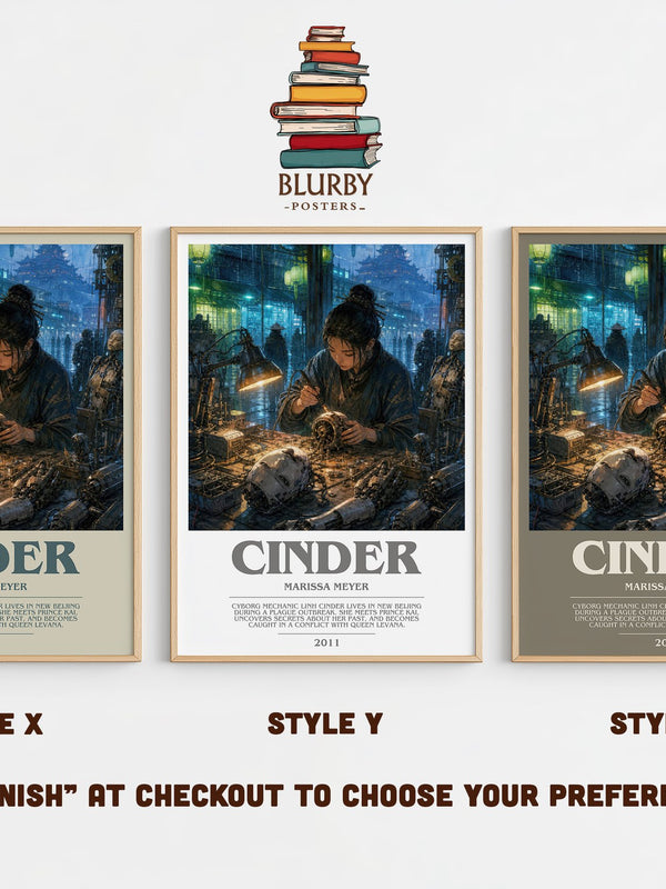 Cinder bookish print in frame leaning in hallway – sci fi wall art