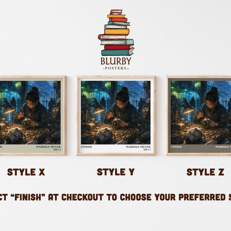 Cinder literary print in frame leaning in hallway – sci fi wall art