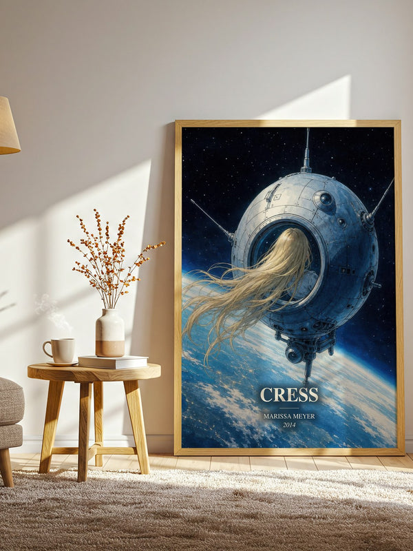 Cress watercolour print in frame leaning in hallway – sci fi wall art