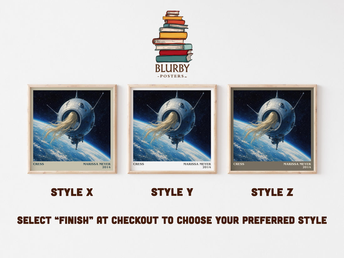 Cress literary print in frame leaning in hallway – sci fi wall art (mockup)