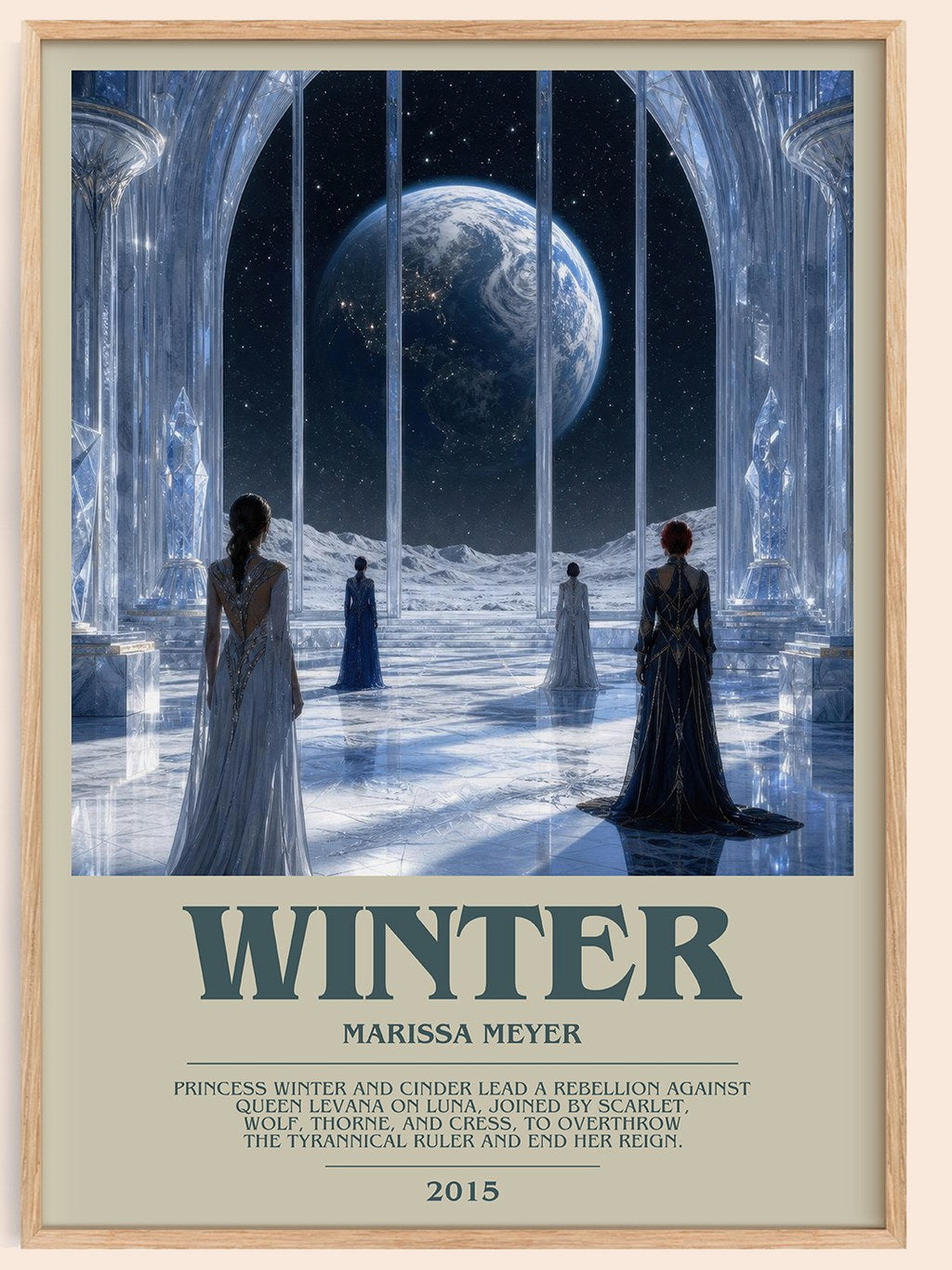 Winter bookish book poster by Marissa Meyer – framed literary art print