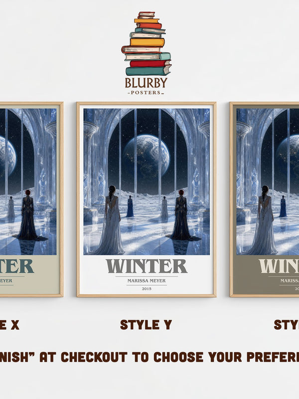 Winter book cover print in frame leaning in hallway – young adult wall art