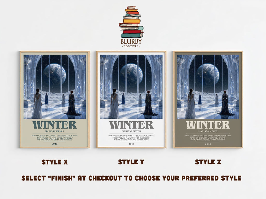 Winter bookish print in frame leaning in hallway – young adult wall art (mockup)