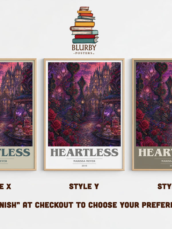 Heartless book cover print in frame leaning in hallway – young adult wall art