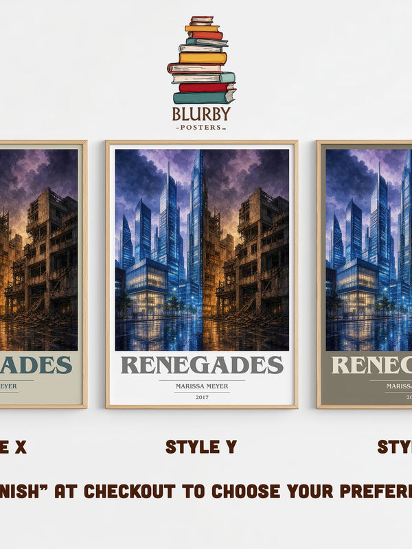 Renegades book cover print in frame leaning in hallway – young adult wall art