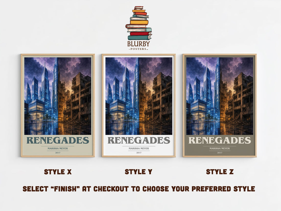 Renegades book cover print in frame leaning in hallway – young adult wall art (mockup)