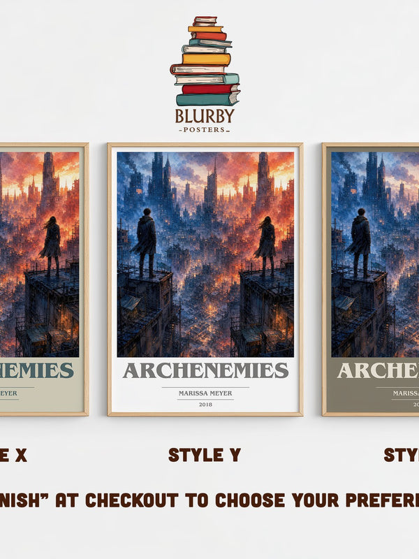 Archenemies book cover print in frame leaning in hallway – young adult wall art