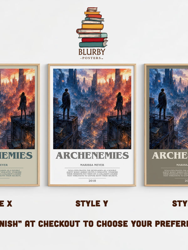 Archenemies bookish print in frame leaning in hallway – young adult wall art