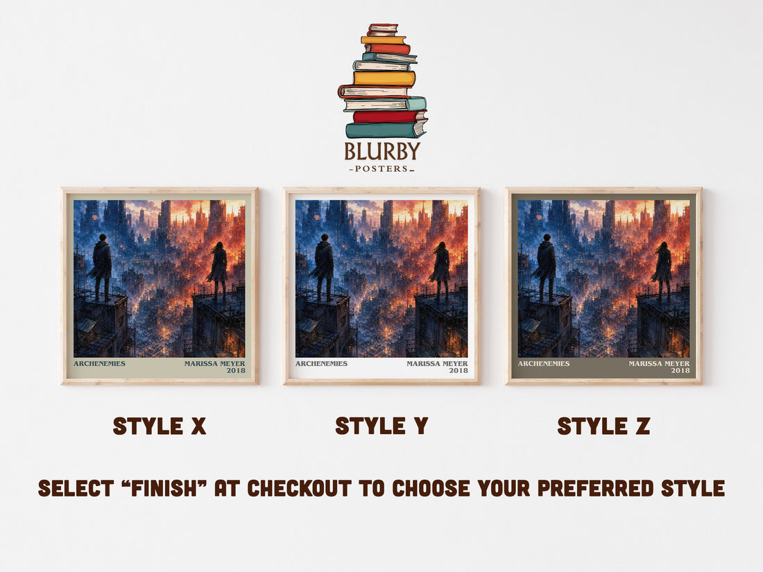 Archenemies literary print in frame leaning in hallway – young adult wall art (mockup)