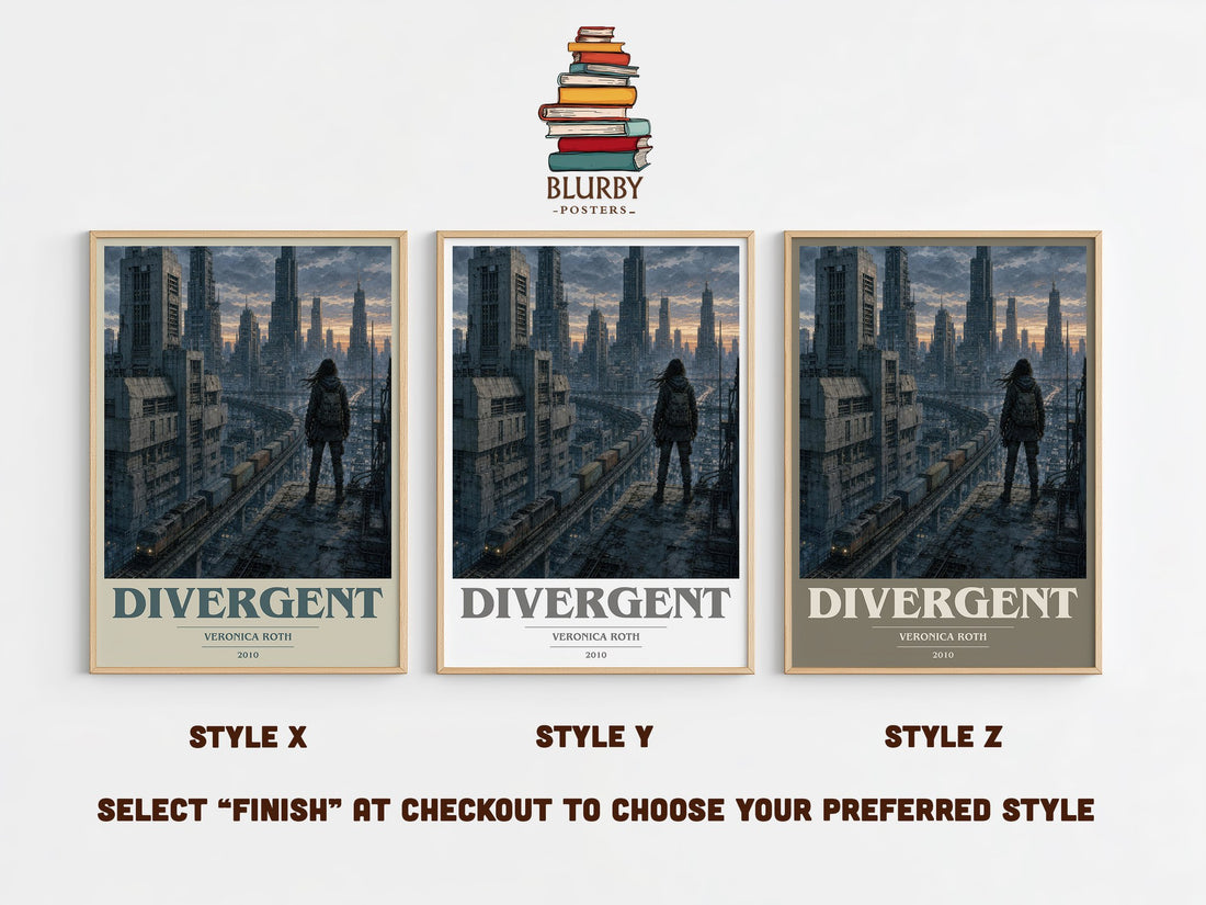 Divergent book cover print in frame leaning in hallway – dystopian wall art (mockup)