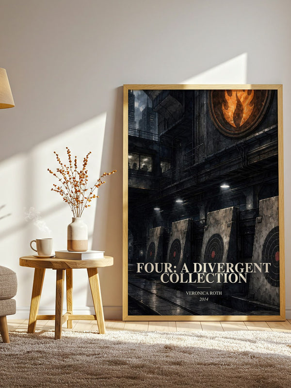 Four: A Divergent Collection watercolour print in frame leaning in hallway – young adult wall art