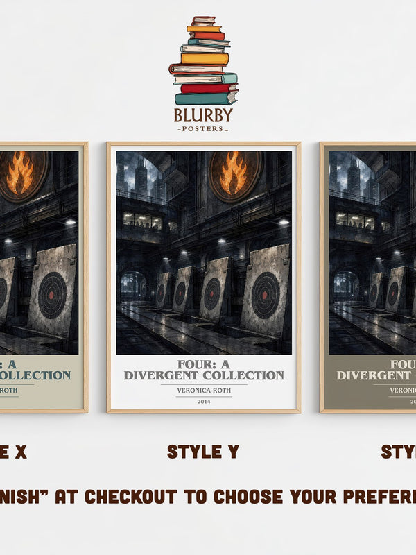 Four: A Divergent Collection book cover print in frame leaning in hallway – young adult wall art