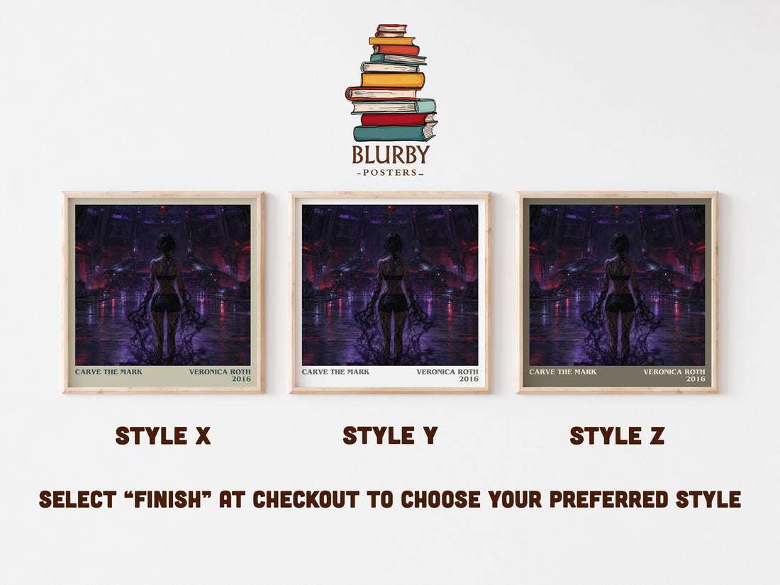Carve the Mark literary print in frame leaning in hallway – sci fi wall art (mockup)