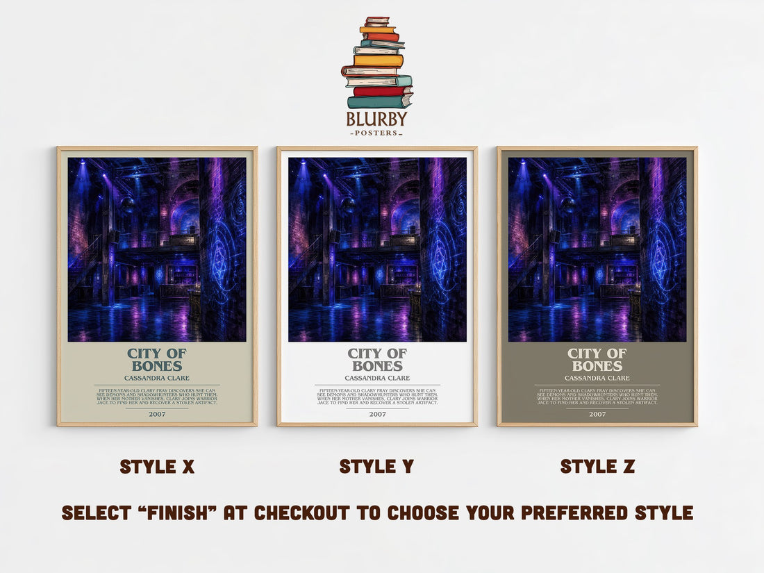 City of Bones bookish print in frame leaning in hallway – young adult wall art (mockup)