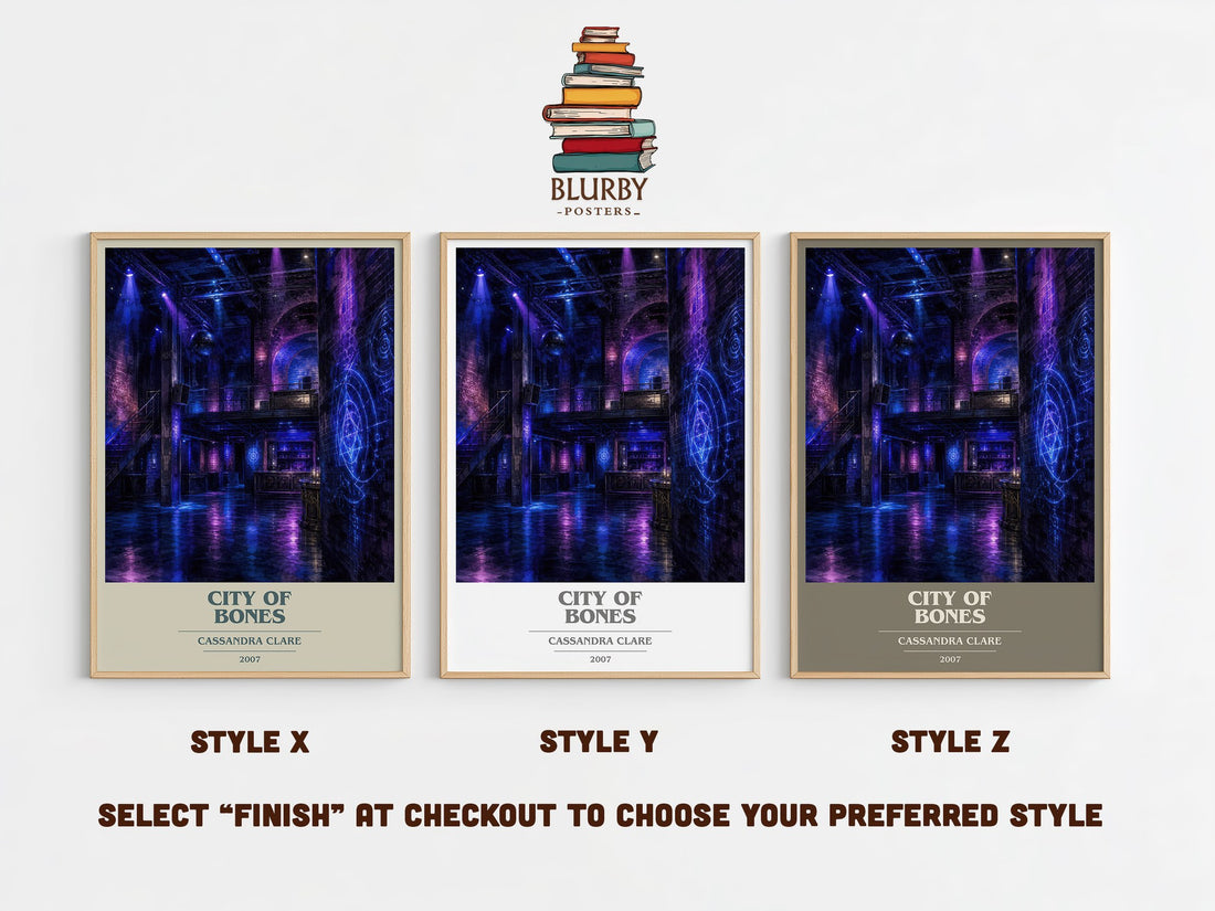 City of Bones book cover print in frame leaning in hallway – young adult wall art (mockup)