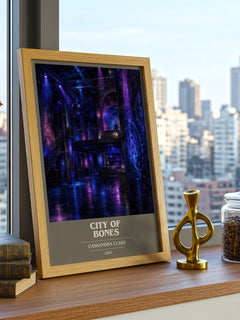 City of Bones book cover print framed by window – literary home decor