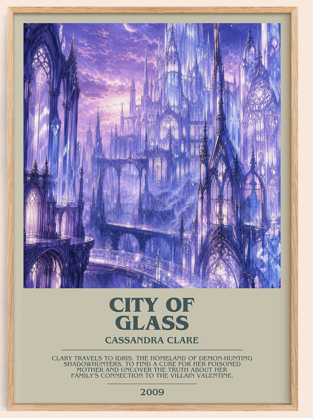 City of Glass bookish book poster by Cassandra Clare – framed literary art print