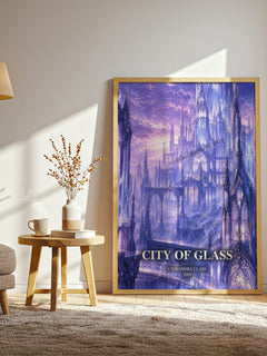 City of Glass watercolour print in frame leaning in hallway – young adult wall art