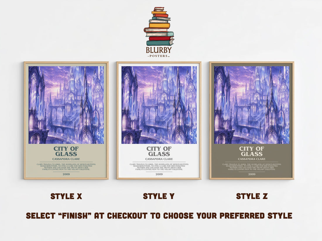 City of Glass bookish print in frame leaning in hallway – young adult wall art (mockup)
