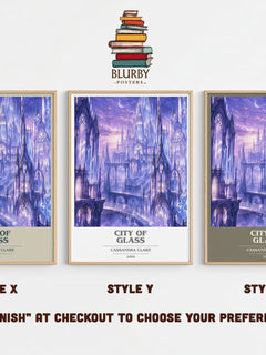 City of Glass book cover print in frame leaning in hallway – young adult wall art