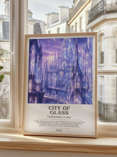 City of Glass Bookish Wall Art by Cassandra Clare – framed print by a bright window