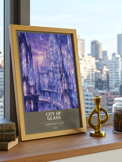 City of Glass book cover print framed by window – literary home decor