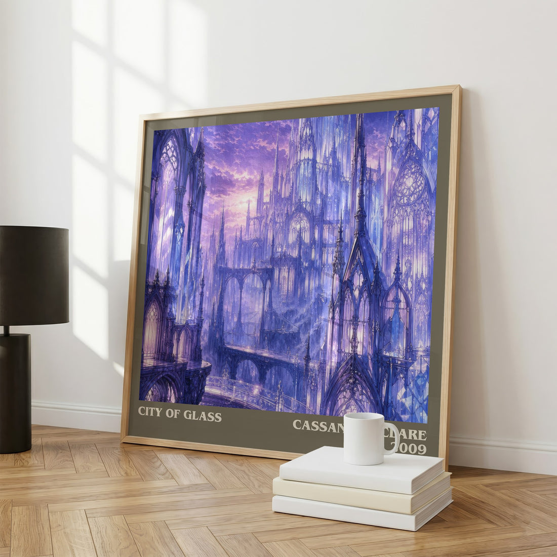 City of Glass literary print framed by window – literary home decor