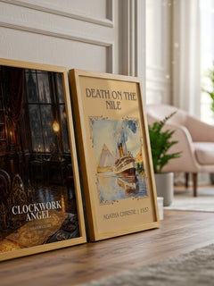 Clockwork Angel watercolour print framed by window – literary home decor