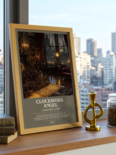 Clockwork Angel bookish print framed by window – literary home decor