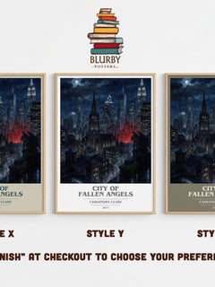 City of Fallen Angels book cover print in frame leaning in hallway – young adult wall art