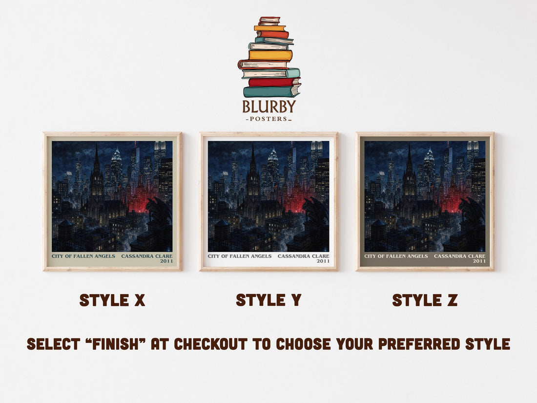City of Fallen Angels literary print in frame leaning in hallway – young adult wall art (mockup)