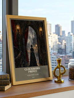 Clockwork Prince book cover print framed by window – literary home decor