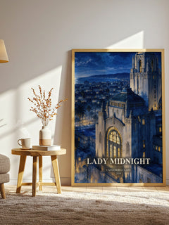 Lady Midnight watercolour print in frame leaning in hallway – fantasy wall art