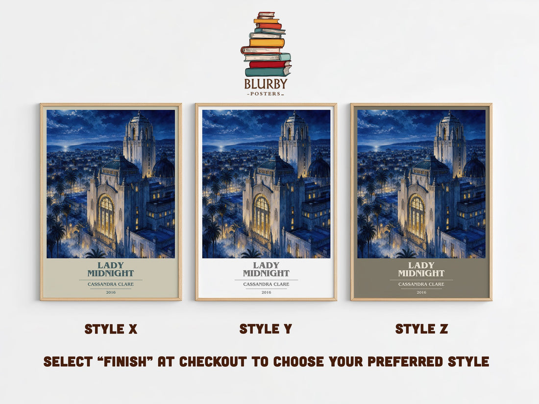 Lady Midnight book cover print in frame leaning in hallway – fantasy wall art (mockup)