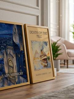 Lady Midnight watercolour print framed by window – literary home decor
