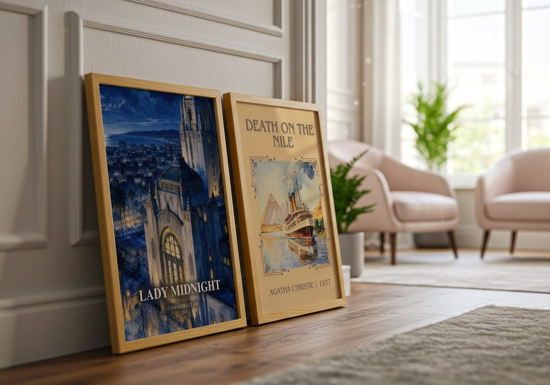 Lady Midnight watercolour print framed by window – literary home decor